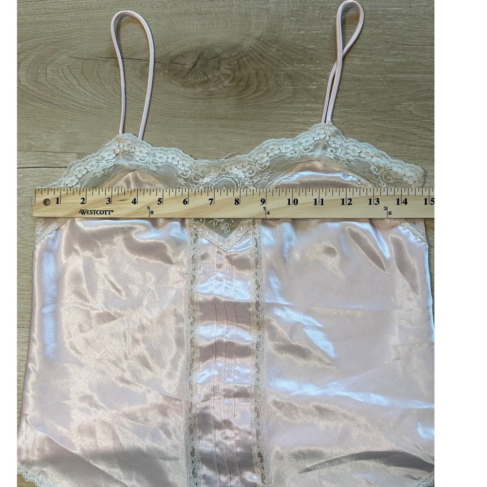 Vintage 80s Indulgence Pink Satin Lace Camisole Top Regency Victorian Coquette - Picture 6 of 10